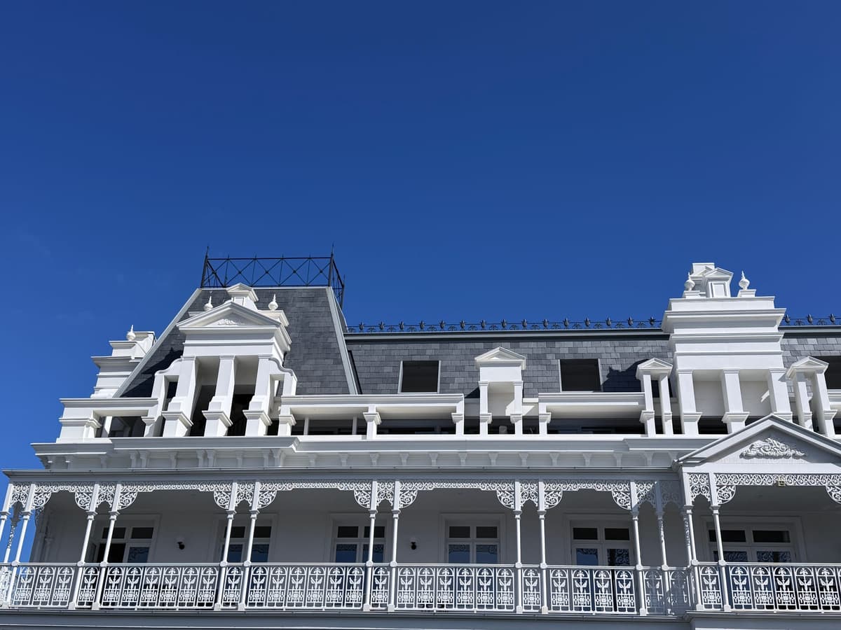 Spanish slate mansard roof above the upper verandah of the Beaumaris Hotel