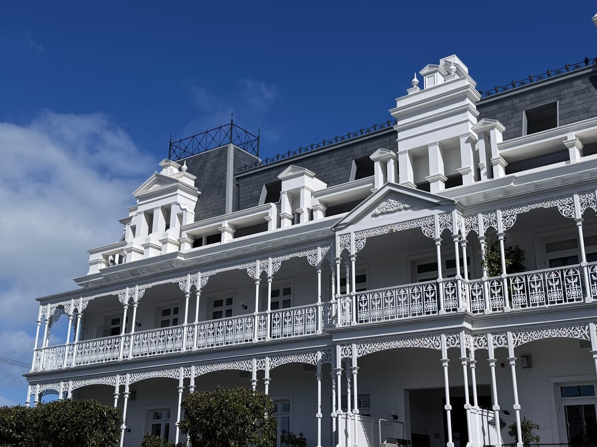 Central tower and slate mansard roof of the Beaumaris Hotel